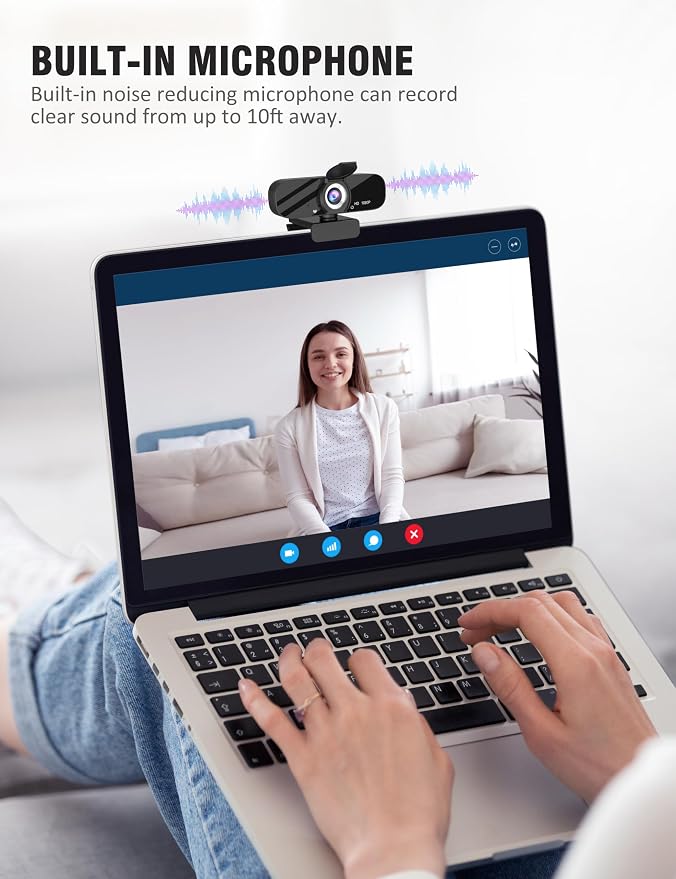 Full HD 1080P Webcam with Microphone, Wide Angle, Rotatable Tripod, Privacy - Image 3