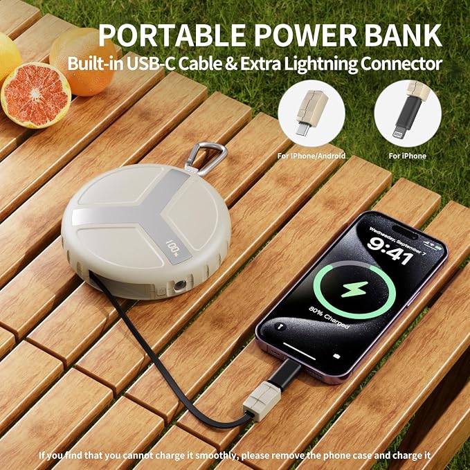 Vivilumens Power Bank Portable Charger 10, 000mAh Retractable 25.5 in Built-in - Image 2