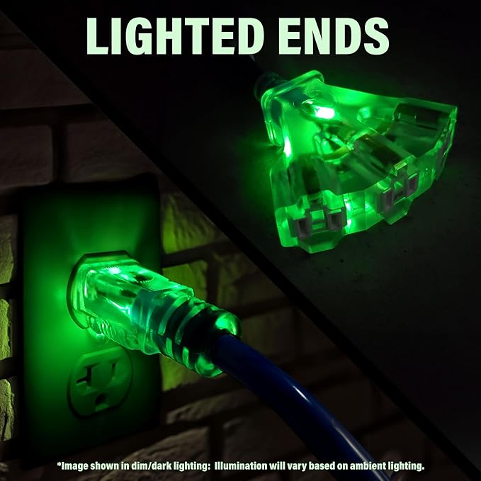 50 ft - 12 Gauge Heavy Duty Extension Cord - Lighted on Both Ends - SJTW Blue - - Image 3