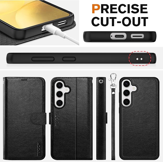 TUCCH Wallet Case for Galaxy S25, 2 in 1 Wrist Strap RFID Blocking PU Leather - Image 8