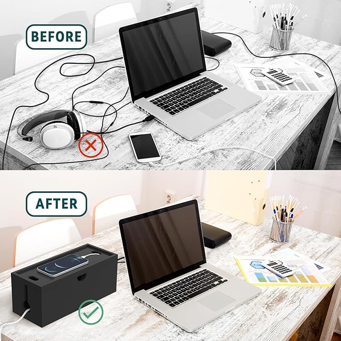 Bamboo Cable Management Box, Large Cord Organizer Box Cable Box to Hide Wires & - Image 4