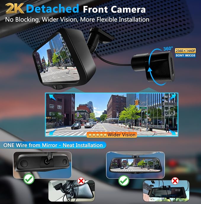 PORMIDO OEM 2K Rear View Mirror Camera, Smart Full Touchscreen Rearview WDR - Image 3