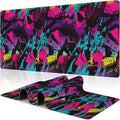 Abstract Grunge Elements Desk Mat, Large Neon Color Patterns Gaming Keyboard by NIYLYNSYN