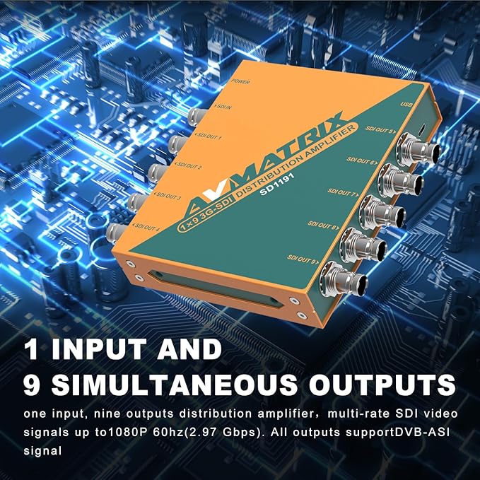 AVMATRIX SDI Splitter 1×9 Distribution Amplifier 3G/ HD/SD Supported DVB-ASI - Image 2