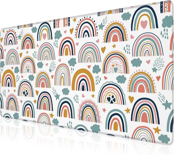 Mouse Pad, Large Boho Rainbow Desk Mat, Extended Non-Slip Gaming Keyboard by NIYLYNSYN