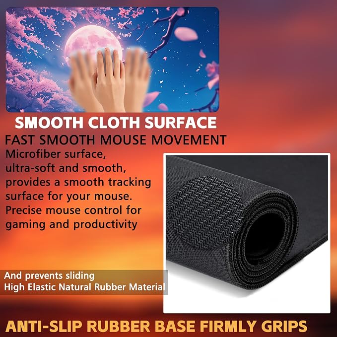 Large Gaming Mouse Pad for Desk, Falling Cherry Blossoms Desk Mat, Bright Full - Image 3