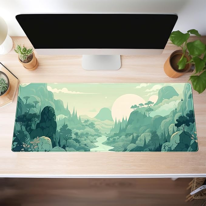 Cute Pastel Mint Green Forest Sage Desk Mat Anime Large Gaming Mouse Pad XL - Image 3