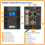 Tripp Lite SMART1300LCDT 1300VA UPS Battery Backup, LCD Display, 8 Outlets - Image 3