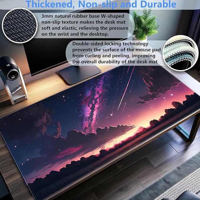 Anime Aesthetic Purple Galaxy Cloud Mouse Pad XXL Extended Gaming Desk Mat - Image 3