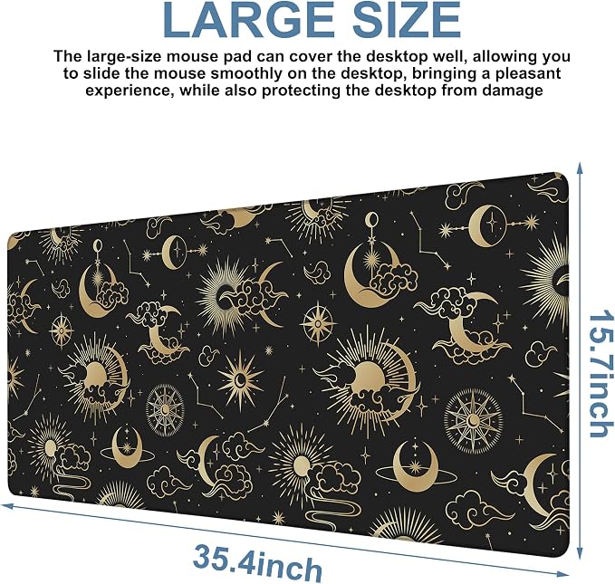 Gaming Desk Pad Large Extra Length Clouds, Moon and Sun Mouse Pad Keyboard - Image 3