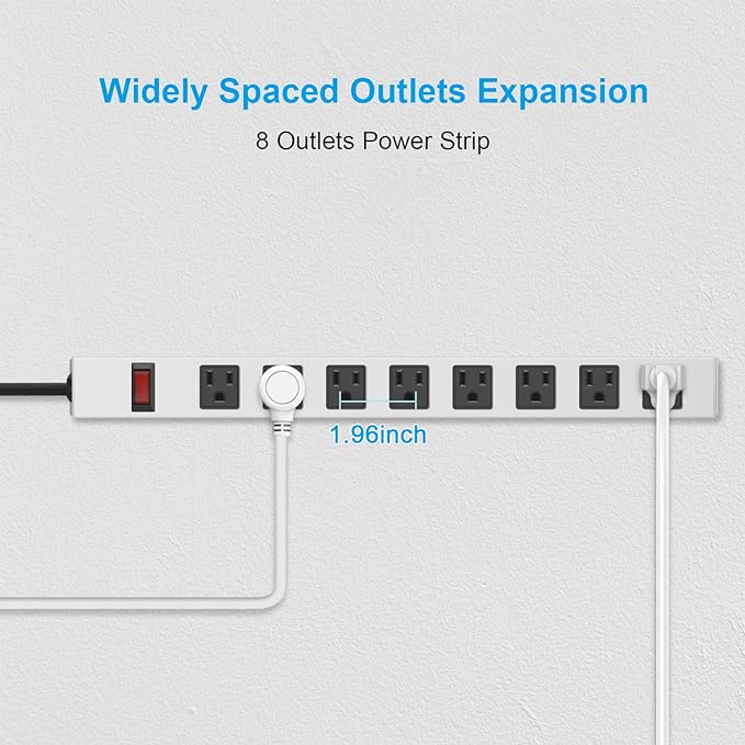 JUNNUJ Metal 8 Outlet Power Strip, Mountable Heavy Duty Power Strip, 1200J - Image 5