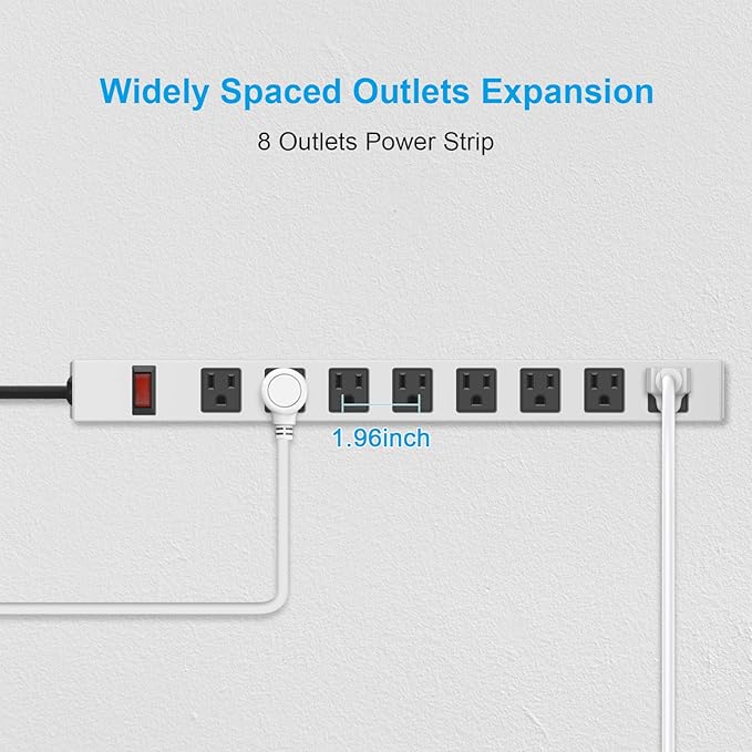 JUNNUJ Metal 8 Outlet Power Strip, Mountable Heavy Duty Power Strip, 1200J - Image 4