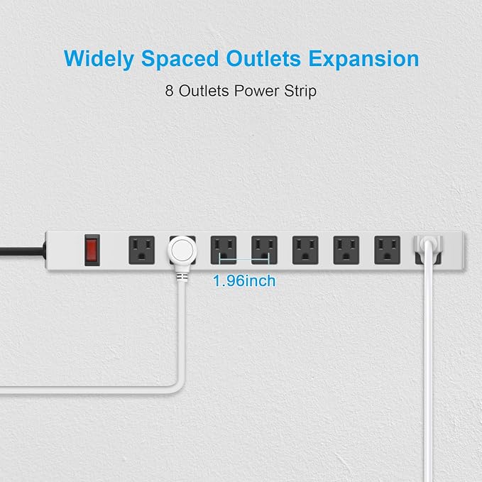 JUNNUJ Metal 8 Outlet Power Strip, Mountable Heavy Duty Power Strip, 1200J - Image 3