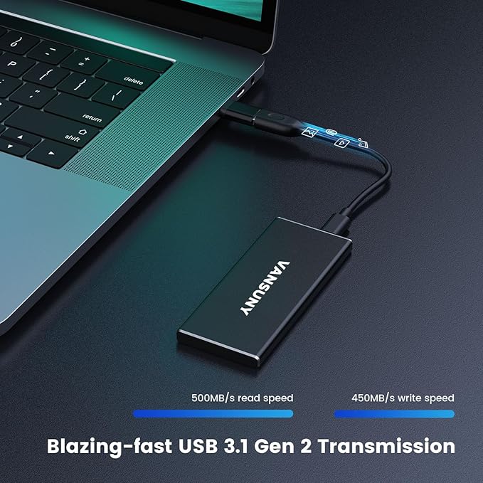 Vansuny 1TB Portable External SSD, USB 3.1 Gen2 500MB/s High-Speed Data Transfer - Image 2