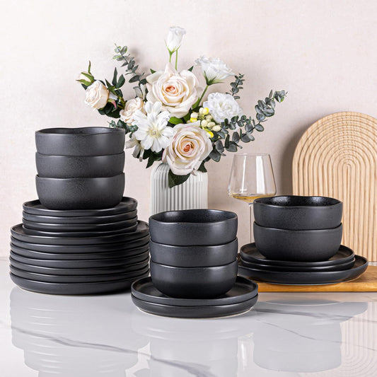AmorArc Dinnerware Sets for 8, Wavy Rim Plates and Bowls Sets, Highly Chip and Crack Resistant | Dishwasher & Microwave & Oven Safe Dishes set, Service for 8 (24pc)