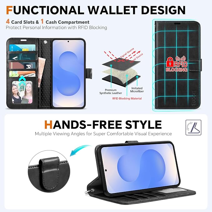 TUCCH Wallet Case for Galaxy S25 Edge, Removable 2 in 1 RFID Blocking Wrist - Image 5
