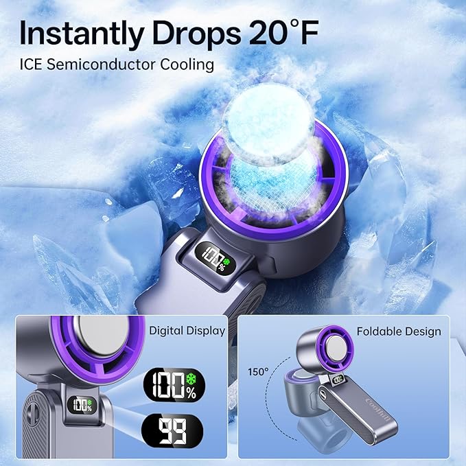 Handheld Portable Fan with Ice Cooler: 100-Speed 5500mAh Rechargeable Handheld - Image 2