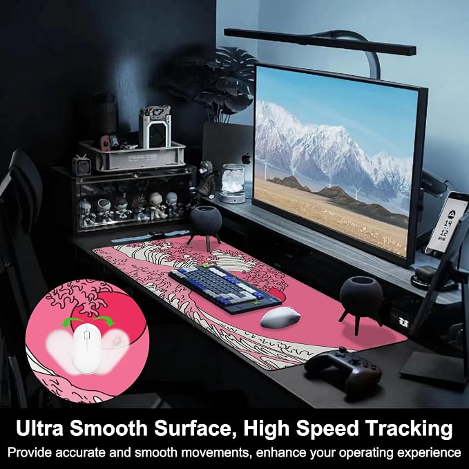 Mouse Pad, Large Great Wave in Vaporwave Pop Art Desk Mat, Extended Non-Slip - Image 5