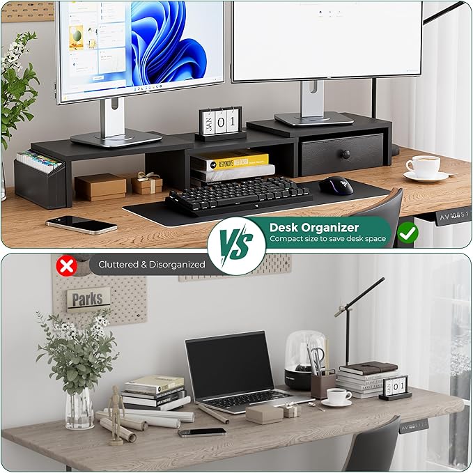 Dual Monitor Stand Riser, Adjustable Length & Swivel Angle Monitor Stand - Image 5