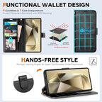 TUCCH Wallet Case for Galaxy S25 Ultra, 2 in 1 Wrist Strap RFID Blocking 4 Card - Image 5