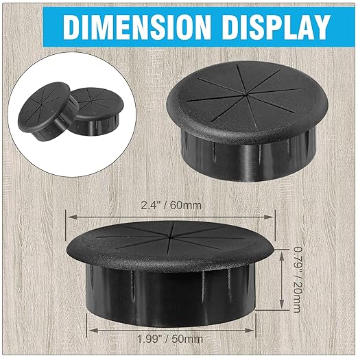 2" Black Desk Grommet, JTemgle Flexible Cable Grommet Rubber Cable Hole Cover - Image 2