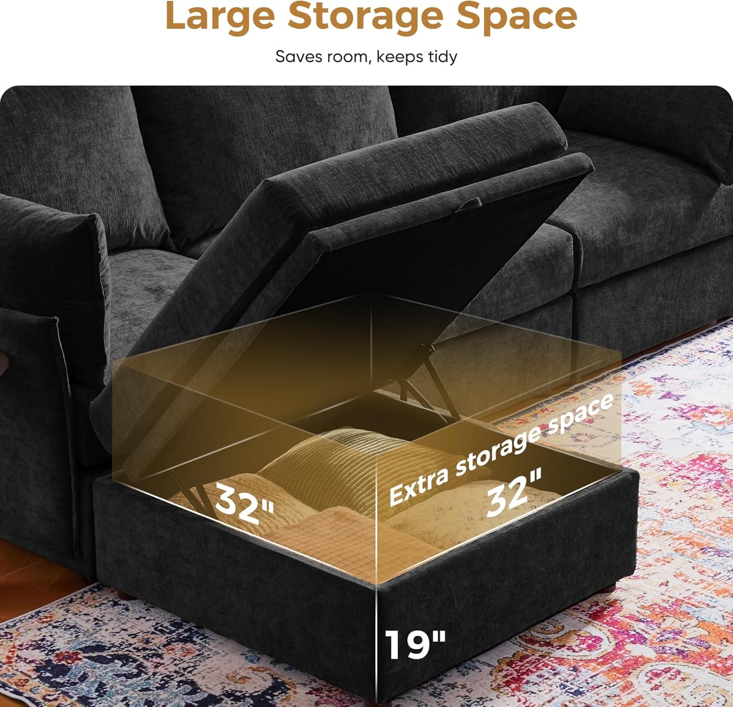 134.6" Modular Sectional Sofa, U Shaped Couch Set for Living Room, Large 8-Seater Comfy Cloud Couches with Movable Storage Ottoman,DIY Combination - Chenille Black