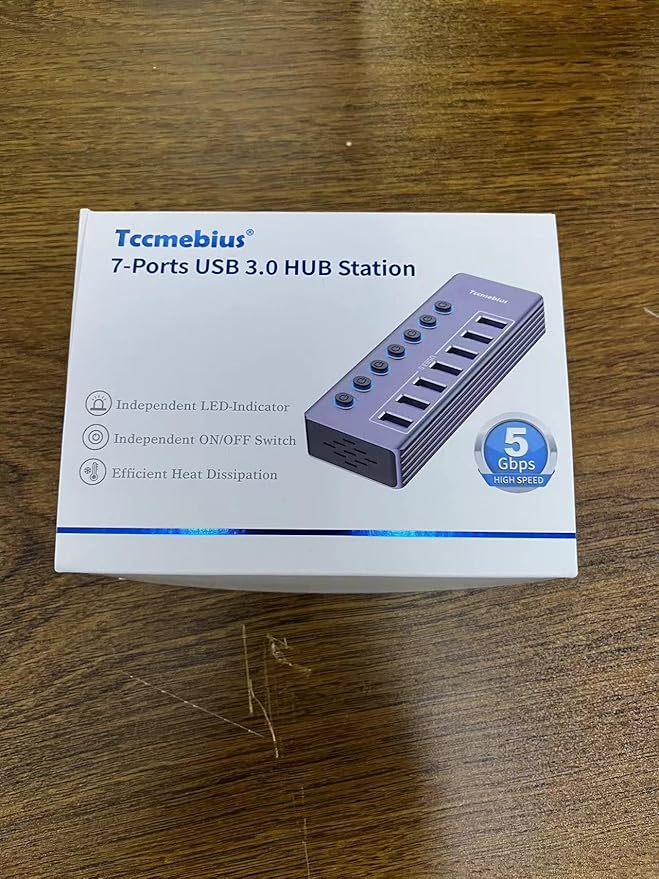 Powered 7-Port USB 3.0 Hub, USB C to 7 Ports USB Data Hub Splitter - Image 9