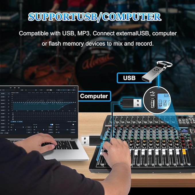 12 Channel Audio Interfacer Sound Board Mixer DJ Mixer 16-Bit DSP Effect USB - Image 4