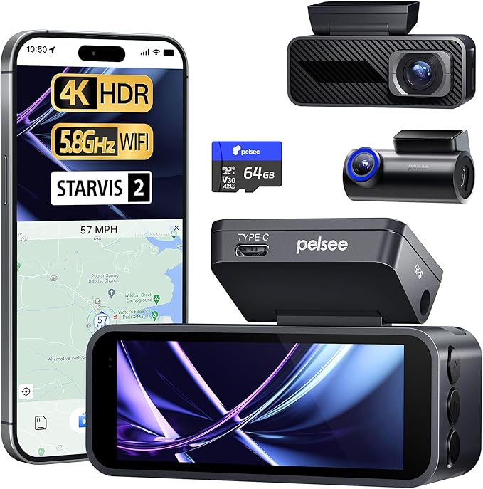 Pelsee P1 Pro Dash Cam Front and Rear, STARVIS 2 Sensor, 4K Dual Dash Camera by pelsee