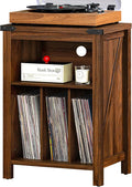 Record Player Stand with Vinyl Record Storage, Rustic Brown Record Player Table by Joaxswe