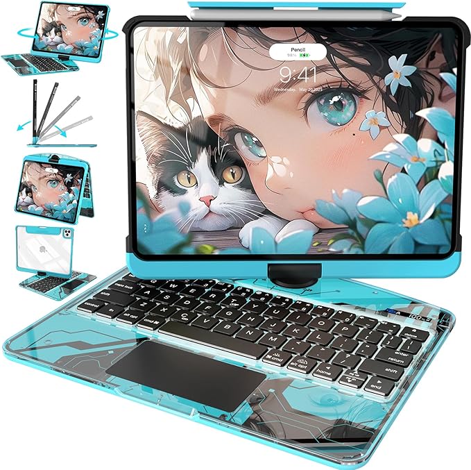 Intermerge for iPad 9th 10.2 inch Keyboard Case, 360° Transparent Multi-Touch by Intermerge