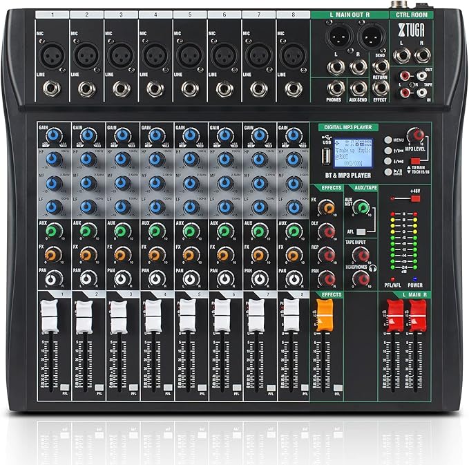 XTUGA 8 Channel Audio Mixer Sound Board Mixing Console, Audio Interface PC USB by XTUGA