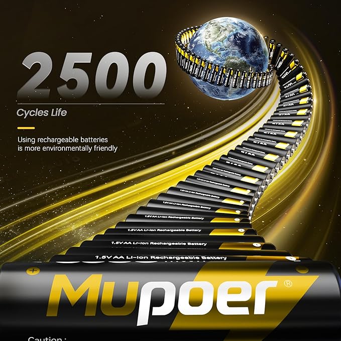 Mupoer Rechargeable AA Batteries 12 Count, Lithium Batteries AA 1.5V 3600mWh - Image 3