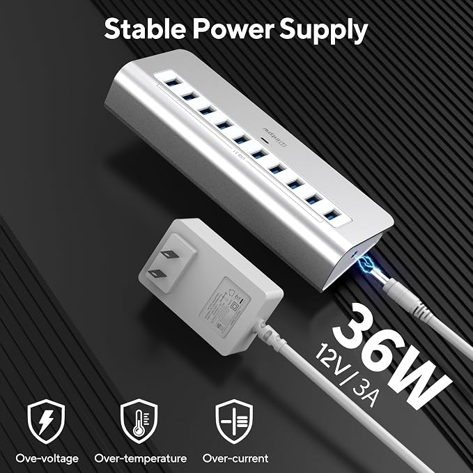 Powered USB Hub, intpw 10 Port USB 3.1 Hub - Image 4