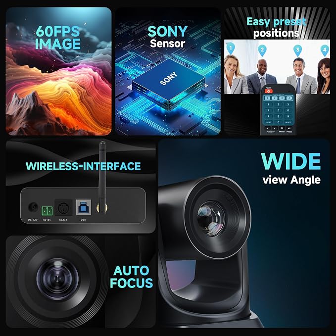 Wireless Conference Room Webcam, Church Live Streaming 20X USB 1080P 60fps PTZ - Image 8
