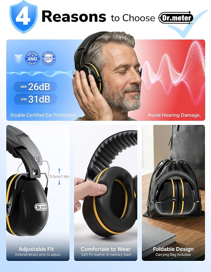Dr.meter Noise Reduction Ear Muffs, Noise Cancelling Headphones - Image 5