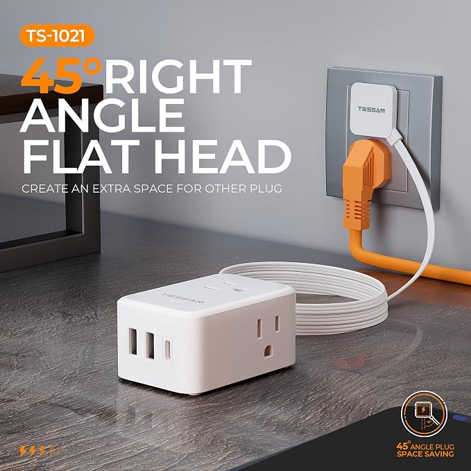 Short Flat Extension Cord, TESSAN Small Power Strip - Image 7