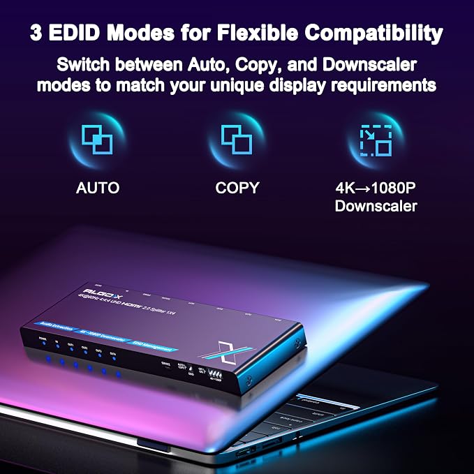 4K HDMI Splitter 1x4 with Audio Extractor, Downscaler & EDID, 4K@60Hz HDR HDMI - Image 4