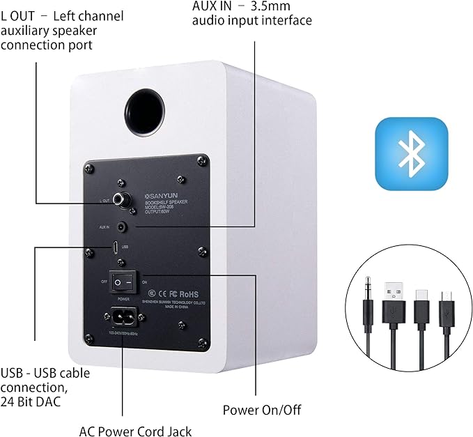 Sanyun SW208 3" Active Bluetooth 5.0 Bookshelf Speakers – 60W Carbon Fiber - Image 4