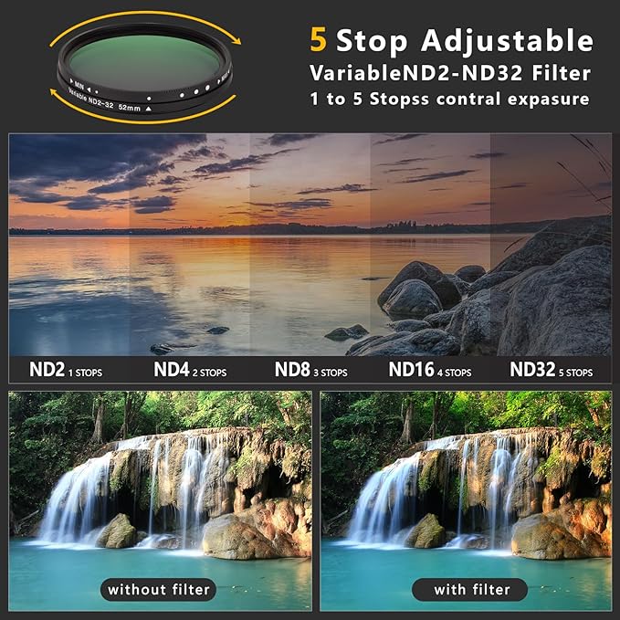 52MM Clip-on Variable ND2-32 Phone Lens Filter Kit, Ultra Slim Multi-Coated - Image 2
