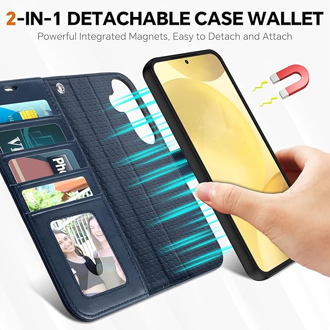 TUCCH Case for Galaxy S25 Plus, 2 in 1 Magnetic PU Leather Wallet - Image 3