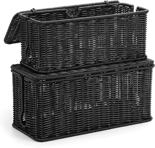 2Pack Large Cable Management Box Black, Handwoven Imitation Rattan Cord by ZhiYo