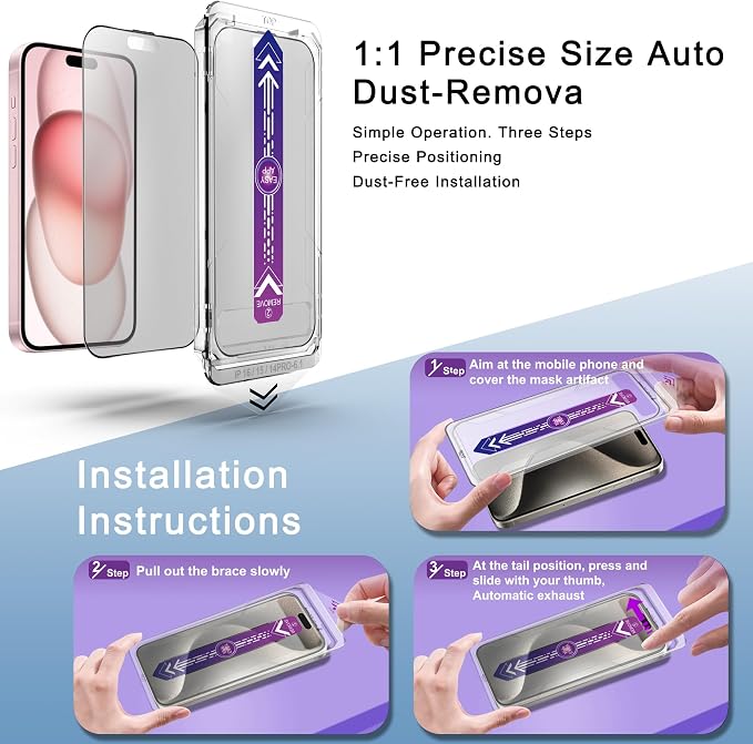 2 Pack Matte Screen Protector for iPhone 16 and 14 Pro 6.1-Inch Auto Dust - Image 3