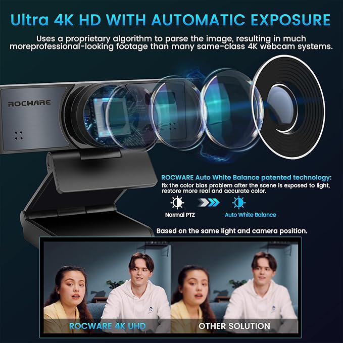 ROCWARE 4K Webcam with Remote, RC16 Computer Camera with Microphone, 1080p - Image 3