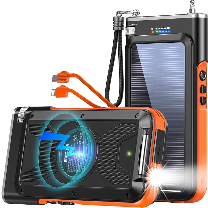 GOODaaa Solar Power Bank, 45800mAh Wireless Portable Charger Built-in Cables by GOODaaa