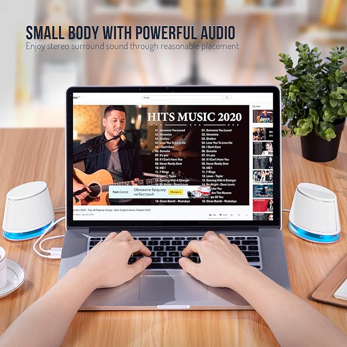 SW102 Computer Speakers, Deep Bass in Small Body, Stereo 2.0 USB Powered 3.5mm - Image 6