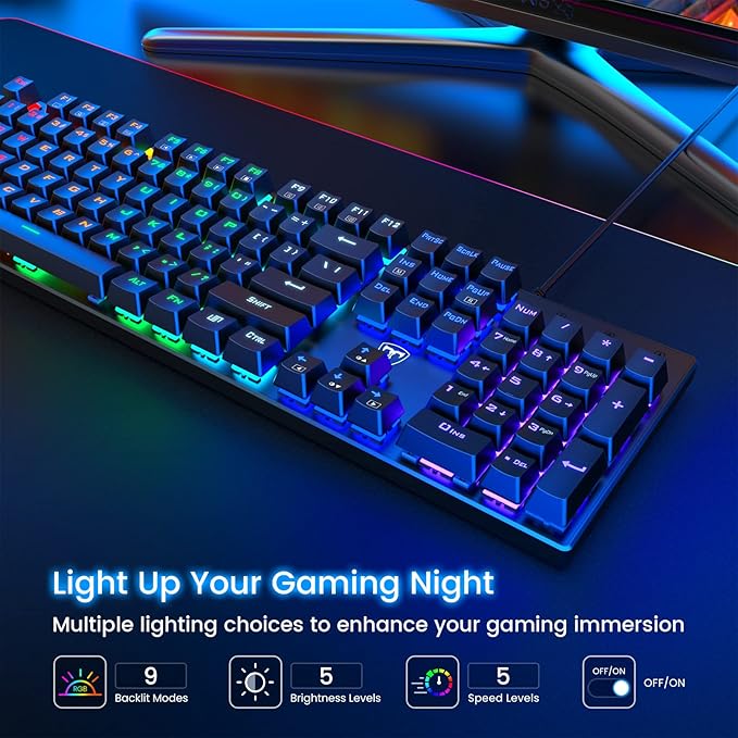 RisoPhy Mechanical Gaming Keyboard, RGB 104 Keys Ultra-Slim LED Backlit USB - Image 2