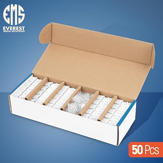 Everest 90° Angled RJ45 Cat6 Keystone Jacks 50-Pack in White - Image 2