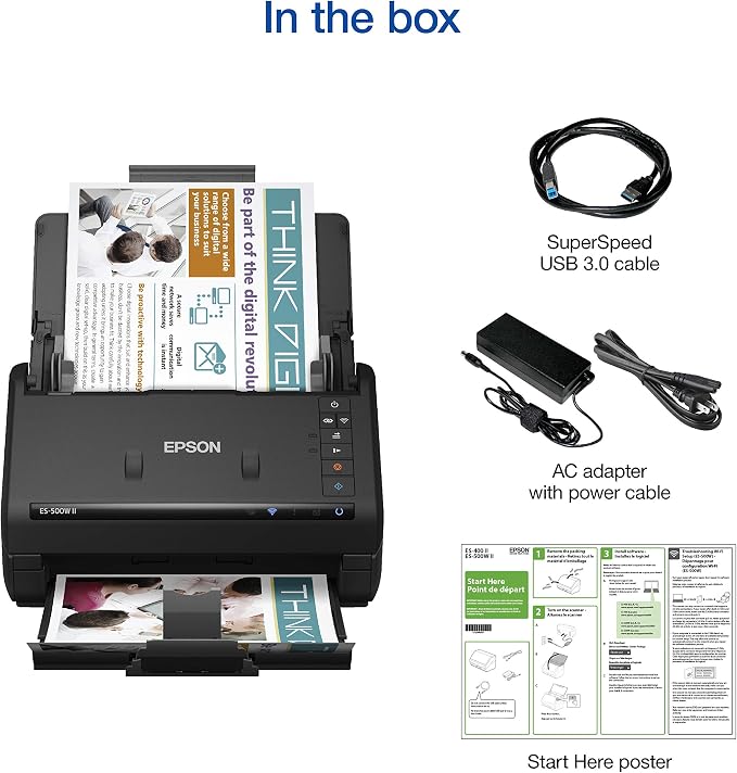 Epson Workforce ES-500W II Wireless Color Duplex Desktop Document Scanner - Image 5