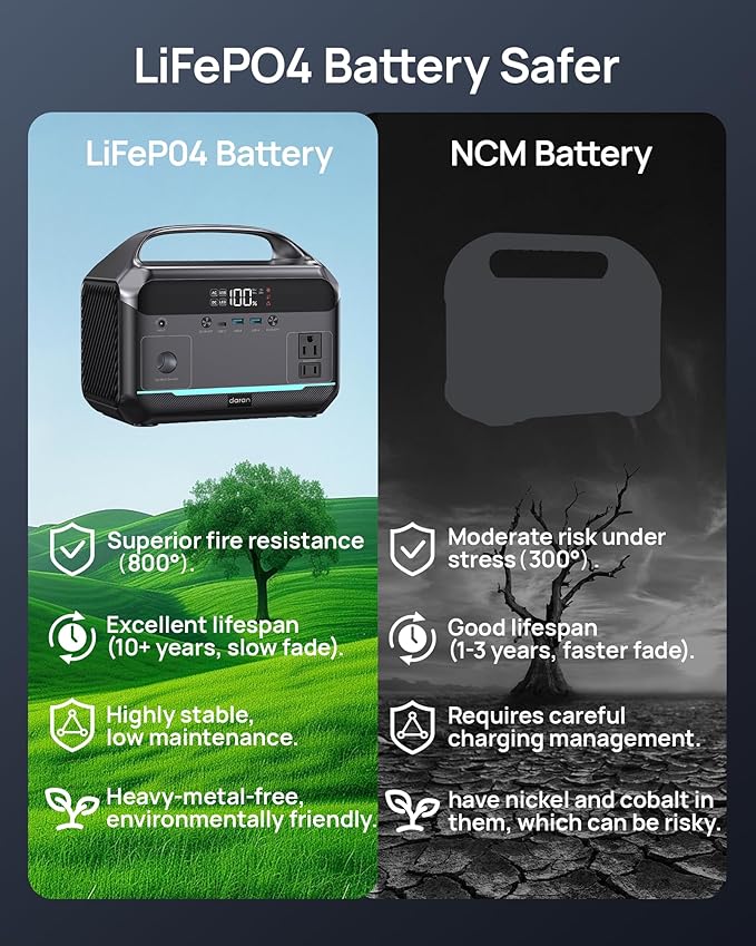 DARAN Portable Power Station 600W, 288Wh Solar Generator LiFePO4 Battery - Image 5